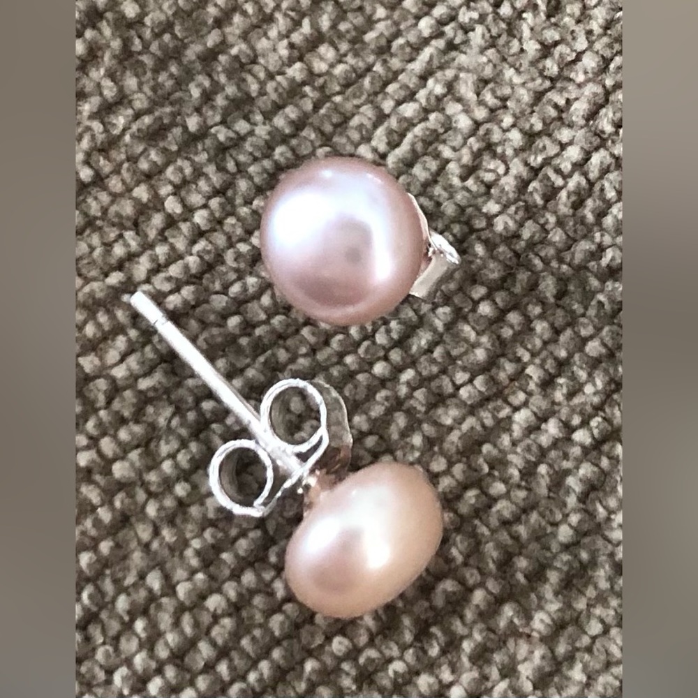 .925 Real Light Pink Pearl 5-6mm Earrings - Picture 2 of 3